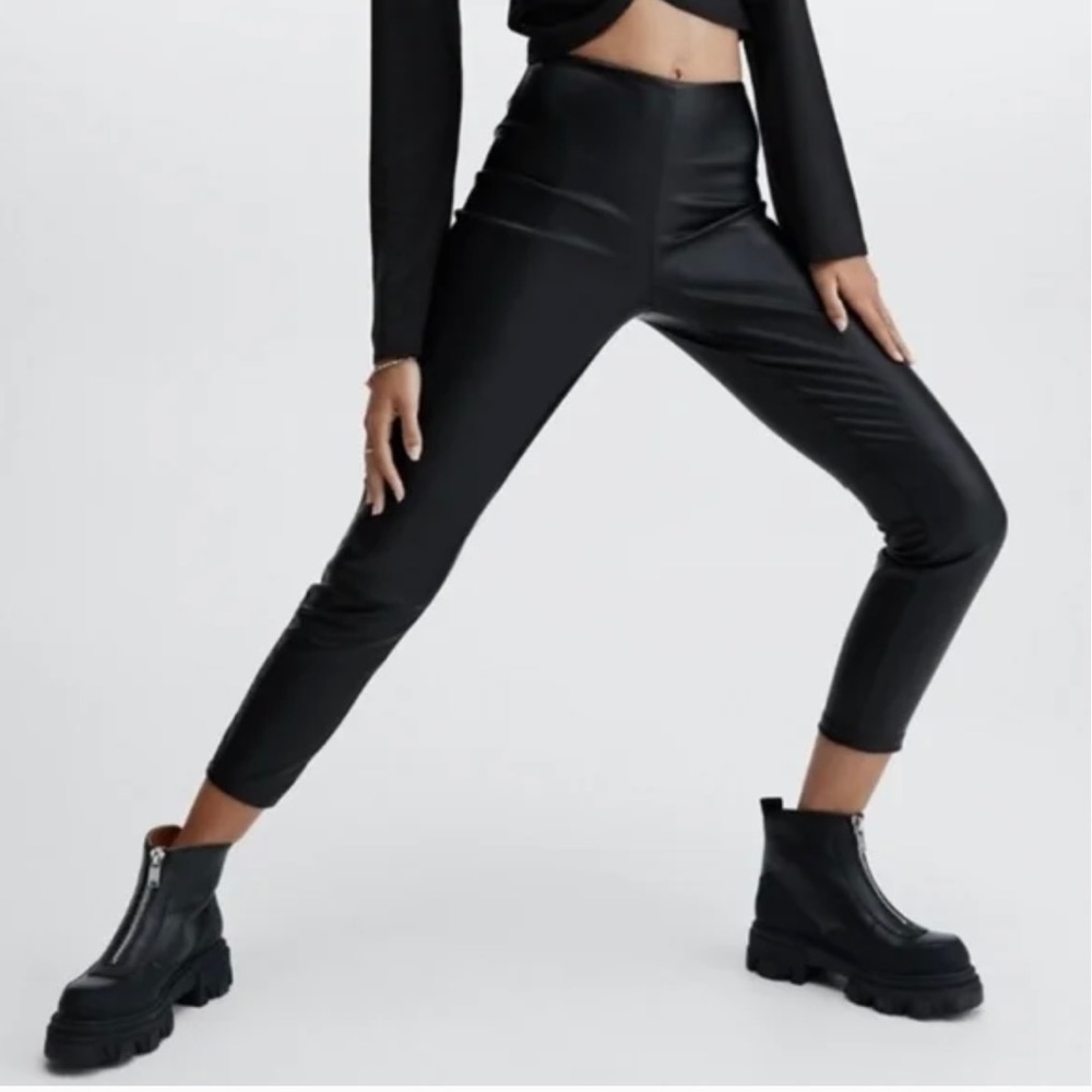 Fabletics high waisted vegan leather leggings black XS
